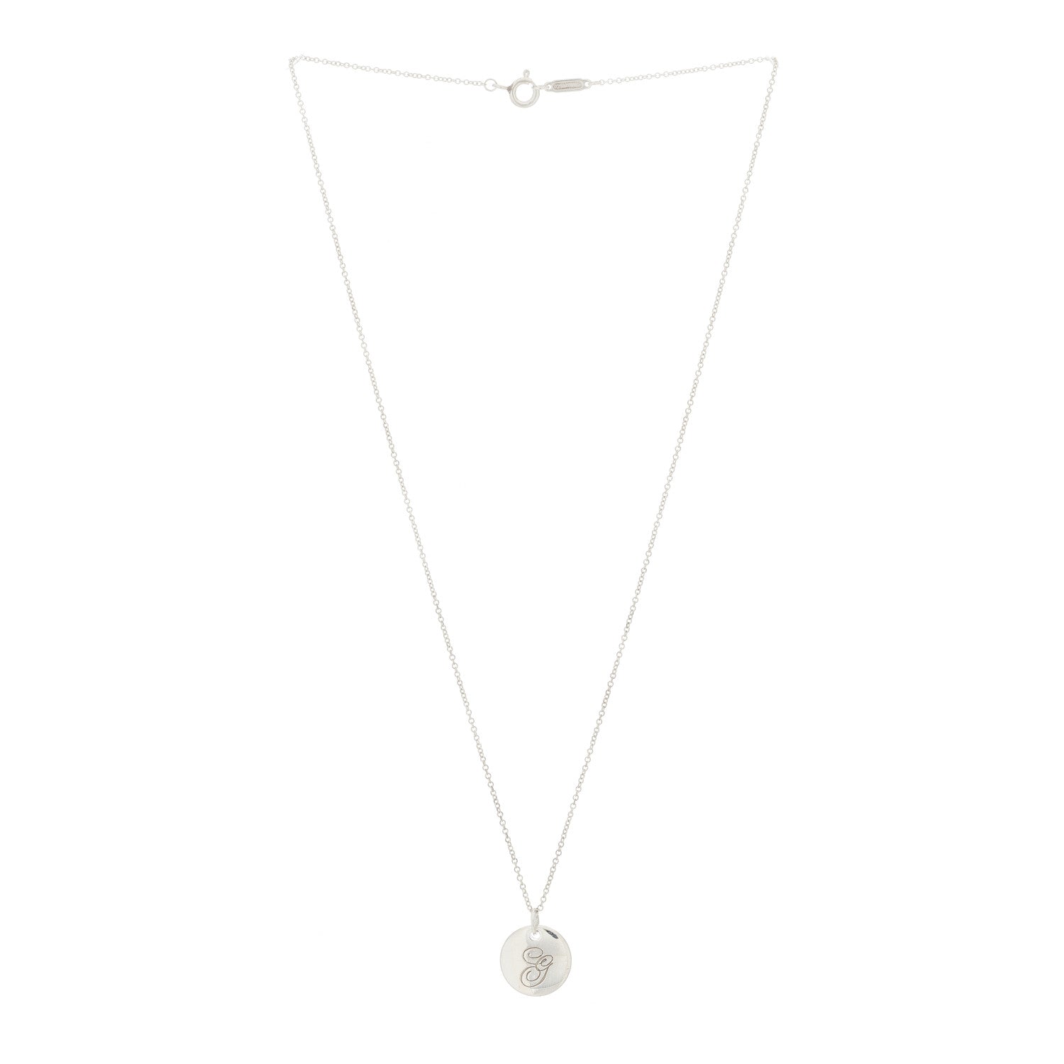 Tiffany Sterling Silver Letter G Disc Pendant Necklace 3 of 7