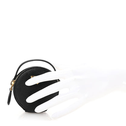 Prada Saffiano Triangle Logo Mini Pouch with Handle Black 2 of 7
