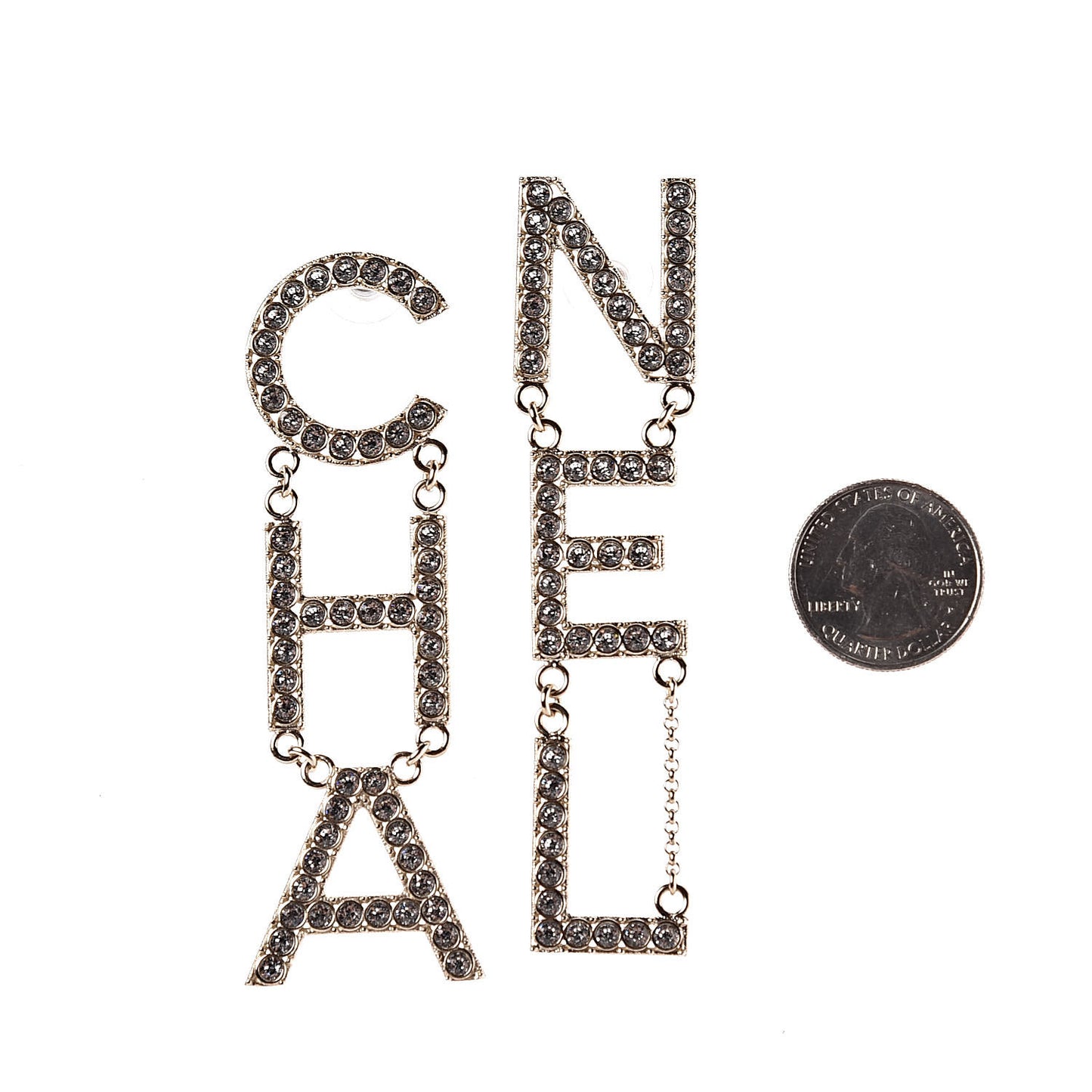 Crystal Cha-Nel Logo Drop Earrings Gold