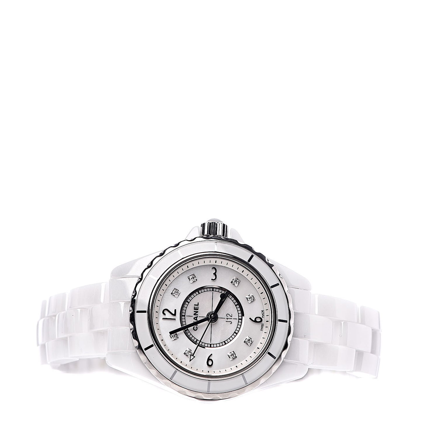 Stainless Steel Ceramic Diamond Mother of Pearl 29mm J12 Quartz Watch White
