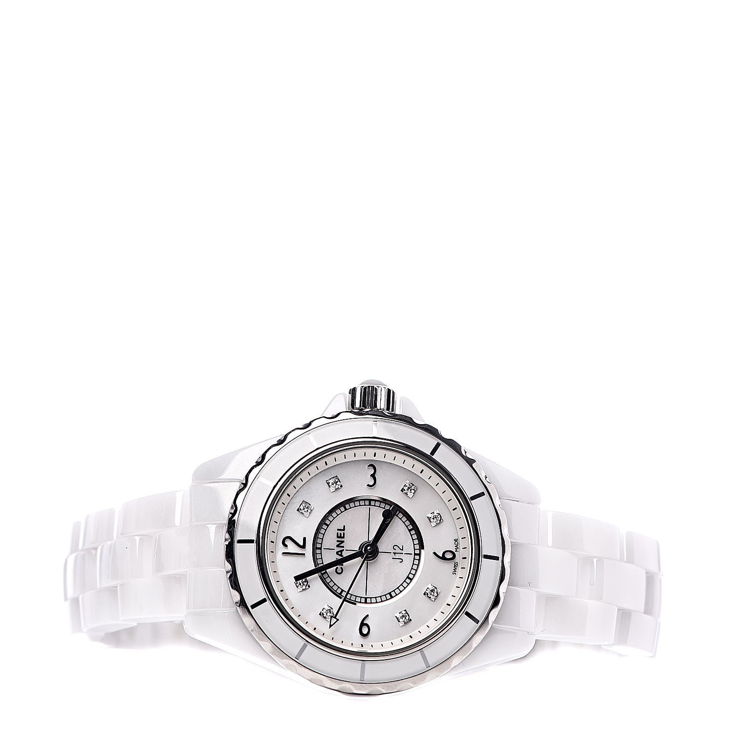 Chanel Stainless Steel Ceramic Diamond Mother of Pearl 29mm J12 Quartz Watch White 3 of 6