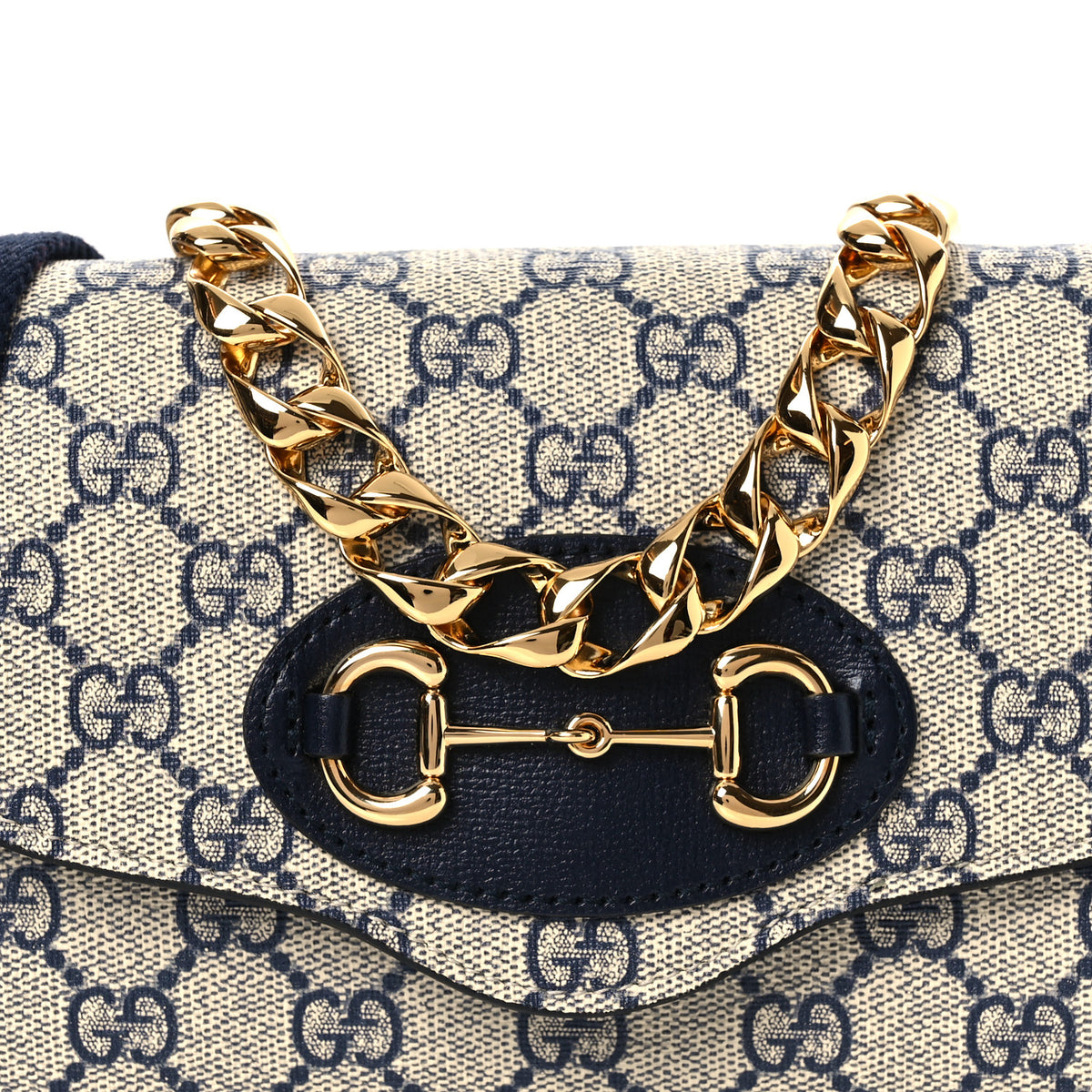 Gucci GG Supreme Monogram Azalea Calfskin Web Mini Horsebit 1955 Chain Shoulder Bag Beige Blue 8 of 11
