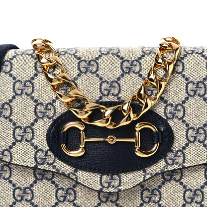 Gucci GG Supreme Monogram Azalea Calfskin Web Mini Horsebit 1955 Chain Shoulder Bag Beige Blue 8 of 11