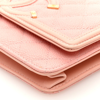 Chanel Caviar Quilted CC Filigree Wallet On Chain WOC Pink 9 of 9