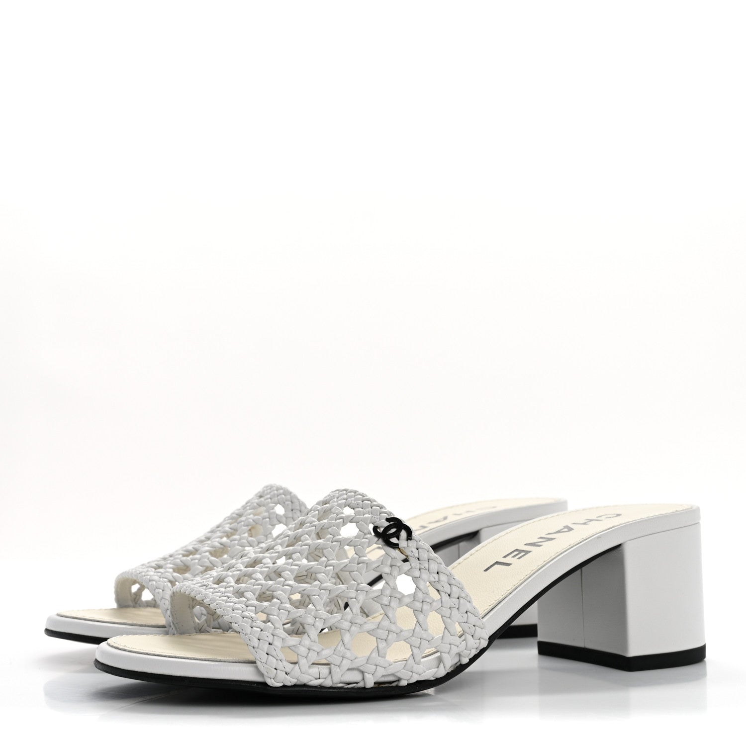 Chanel Shiny Braided Goatskin Mule Sandals 38 White 4 of 10