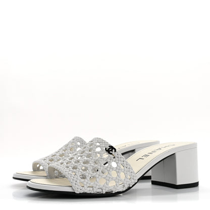 Chanel Shiny Braided Goatskin Mule Sandals 38 White 4 of 10