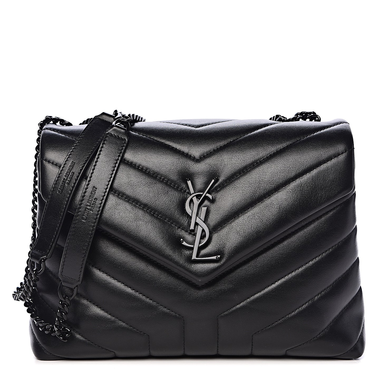 Calfskin Y Quilted Monogram Small Loulou Chain Satchel Black