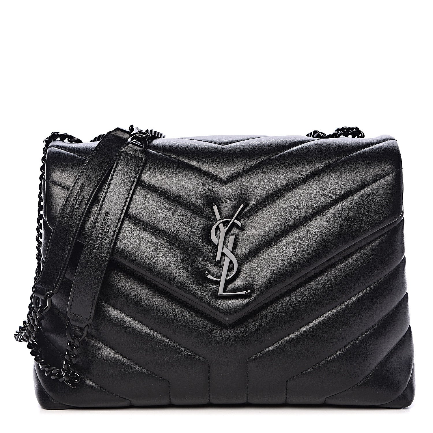 Saint Laurent Calfskin Y Quilted Monogram Small Loulou Chain Satchel Black 1 of 10