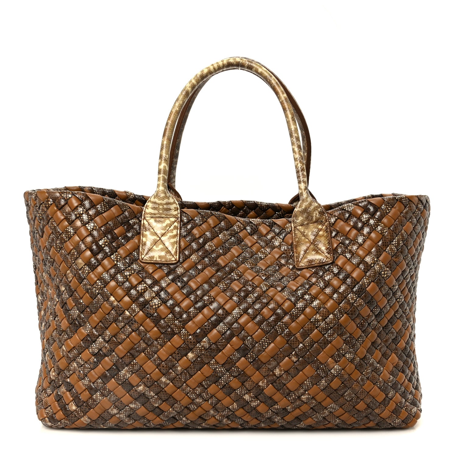 Bottega Veneta Nappa Snakeskin Intrecciato Medium Cabat Brown Multicolor 1 of 11