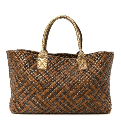Bottega Veneta Nappa Snakeskin Intrecciato Medium Cabat Brown Multicolor 1 of 11