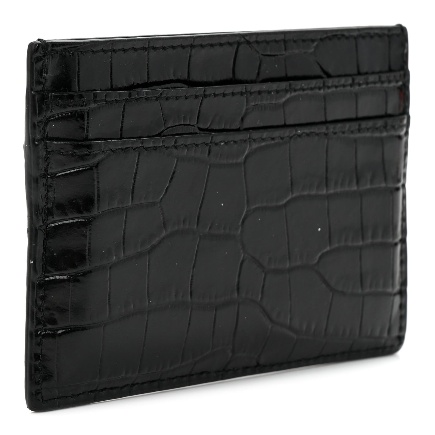 Calfskin Crocodile Embossed Monogram Credit Card Case Black