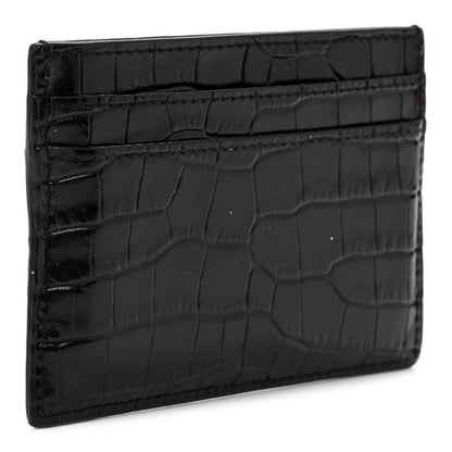 Saint Laurent Calfskin Crocodile Embossed Monogram Credit Card Case Black 3 of 7