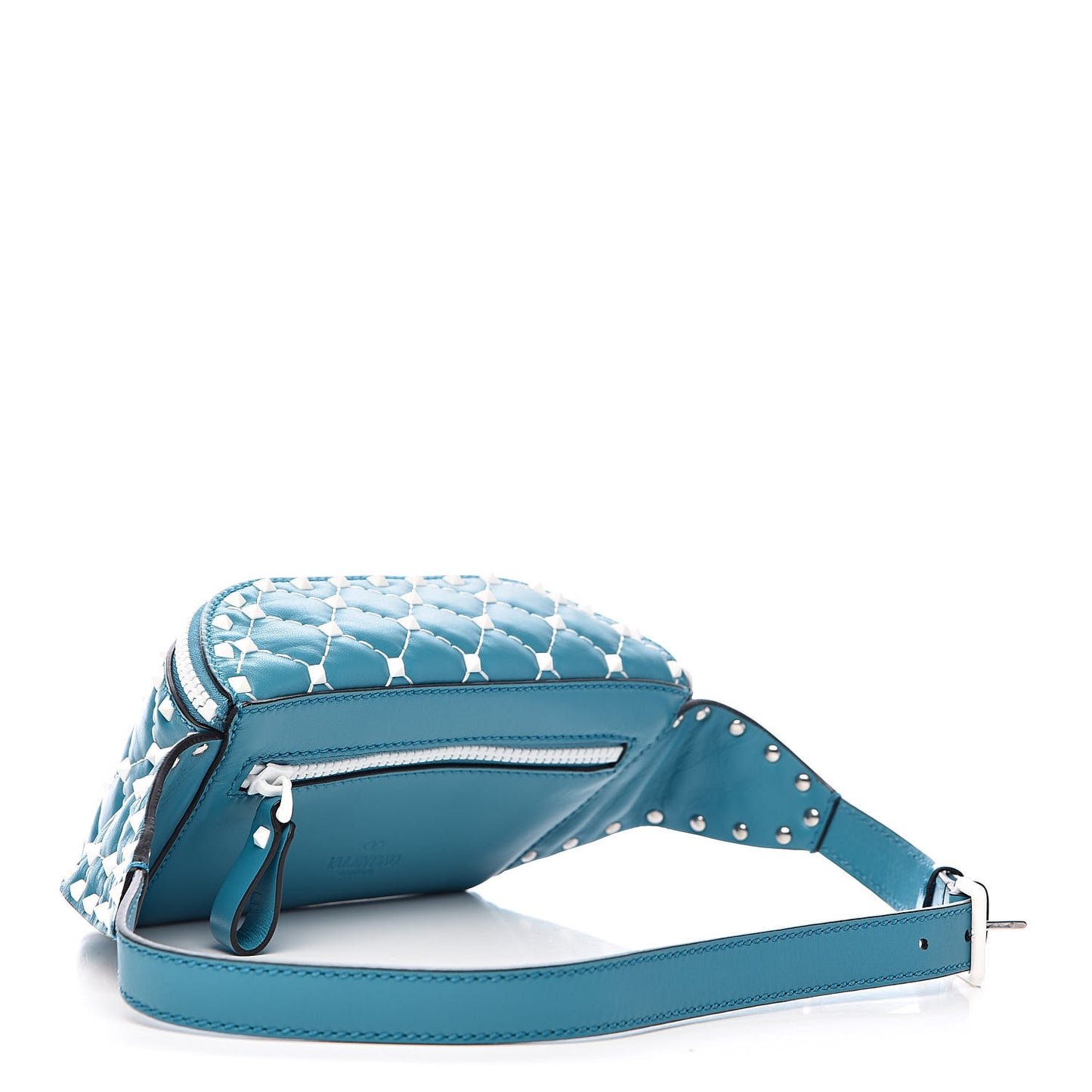 Lambskin Free Rockstud Spike Belt Bag 85 Cerulean