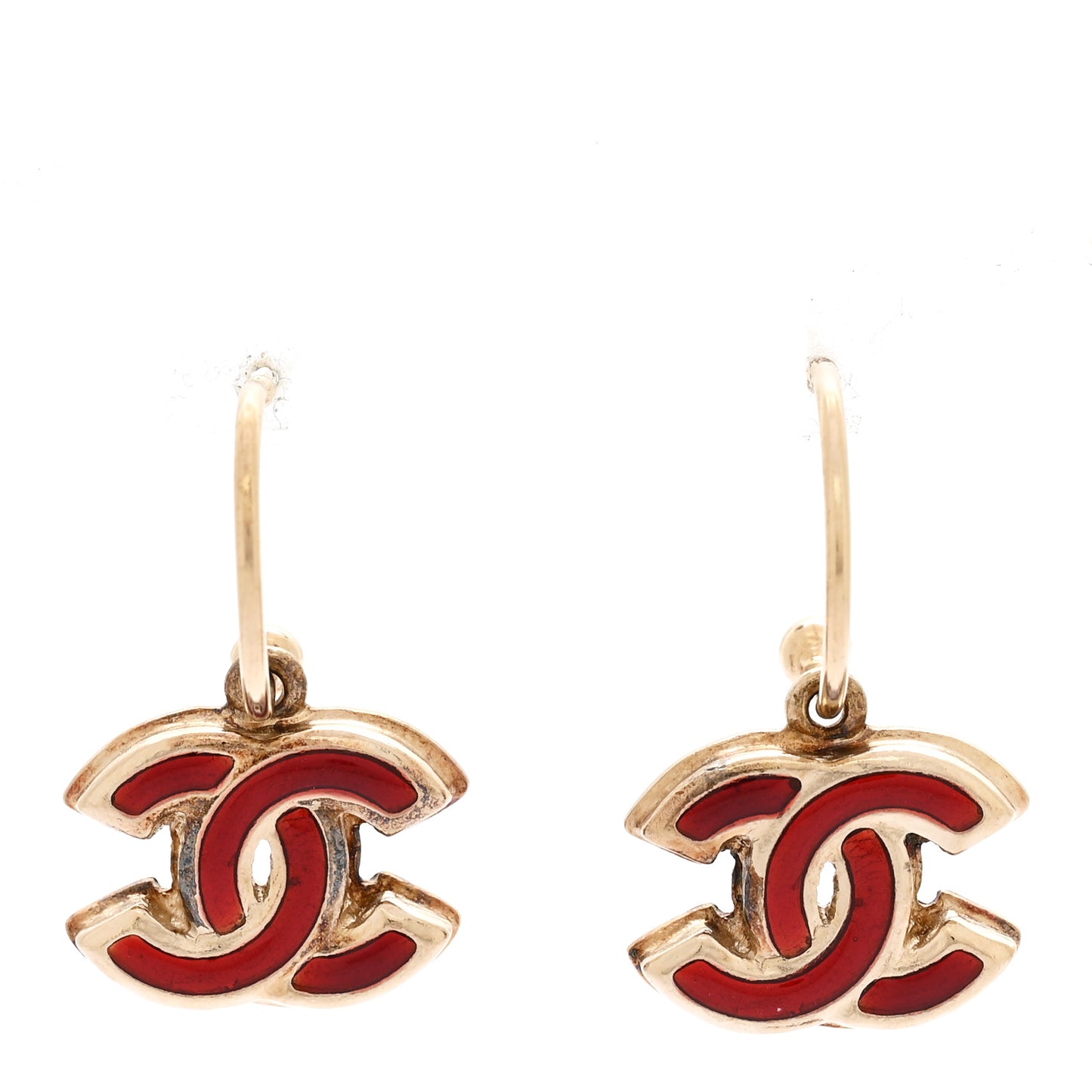 Enamel CC Drop Earrings Gold Red