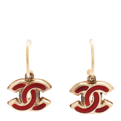Chanel Enamel CC Drop Earrings Gold Red 1 of 4