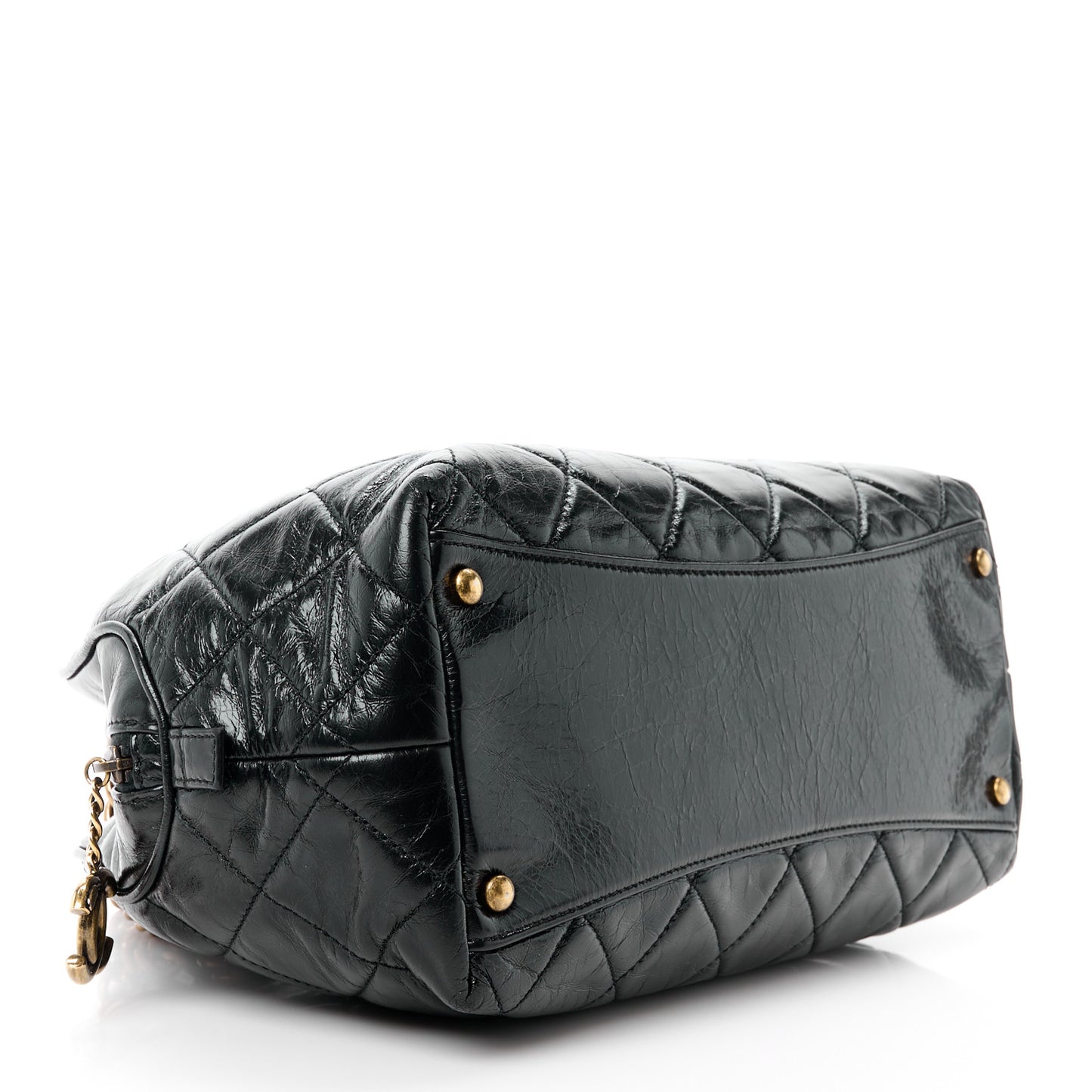 Glazed Calfskin Castle Rock Bowling Bag Black
