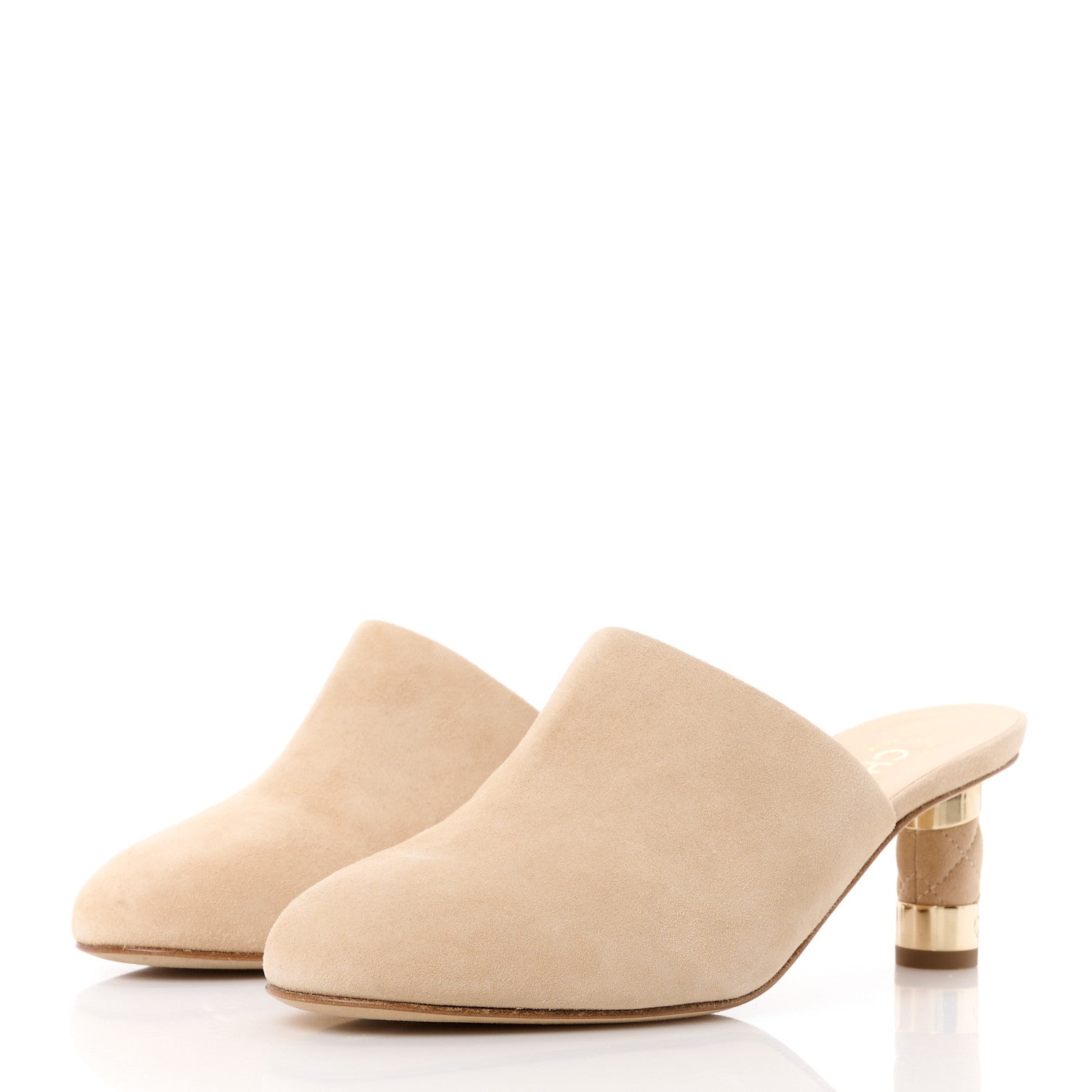 Chanel Kid Suede Logo Mules 37 Beige 3 of 10