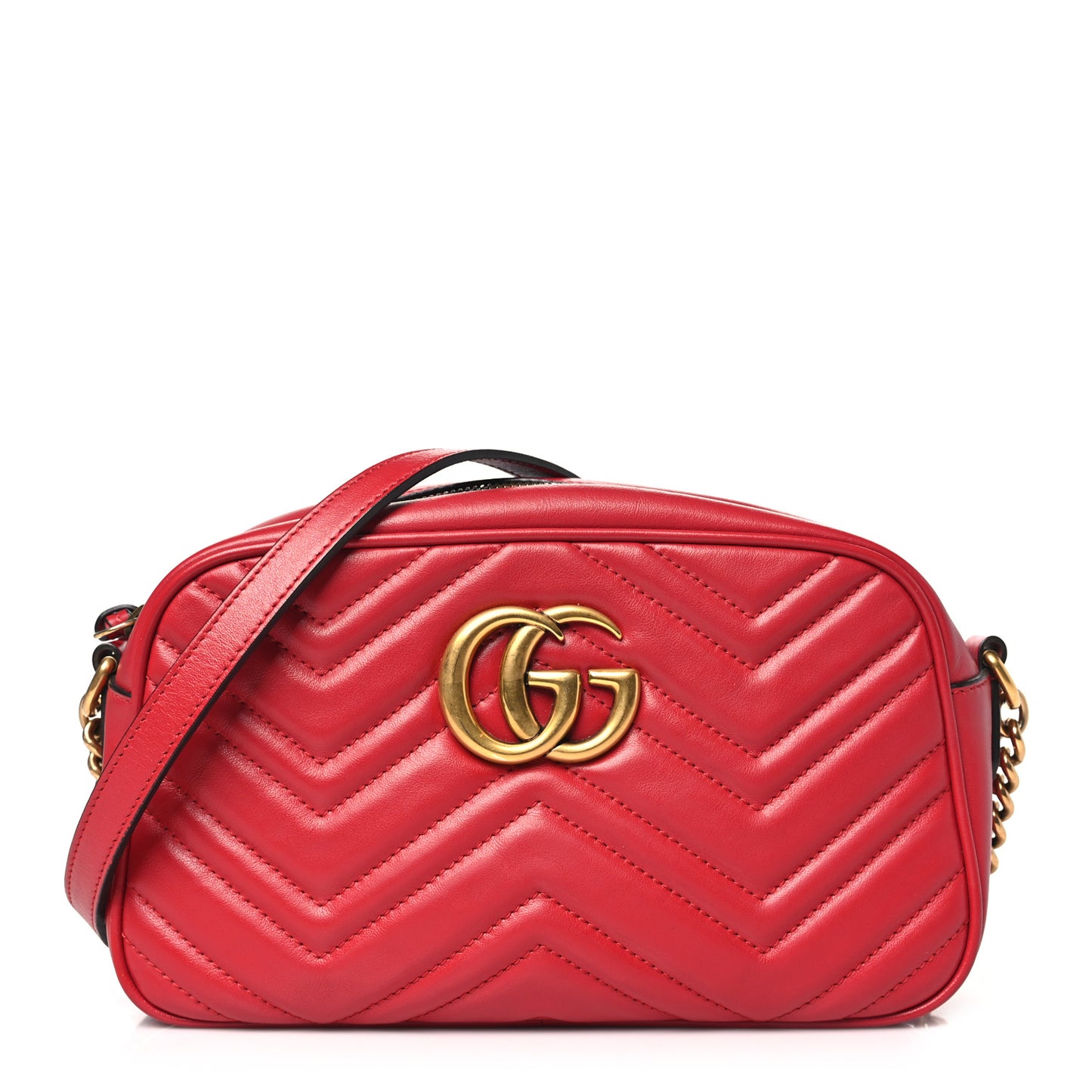 Calfskin Matelasse Small GG Marmont Chain Shoulder Bag Hibiscus Red