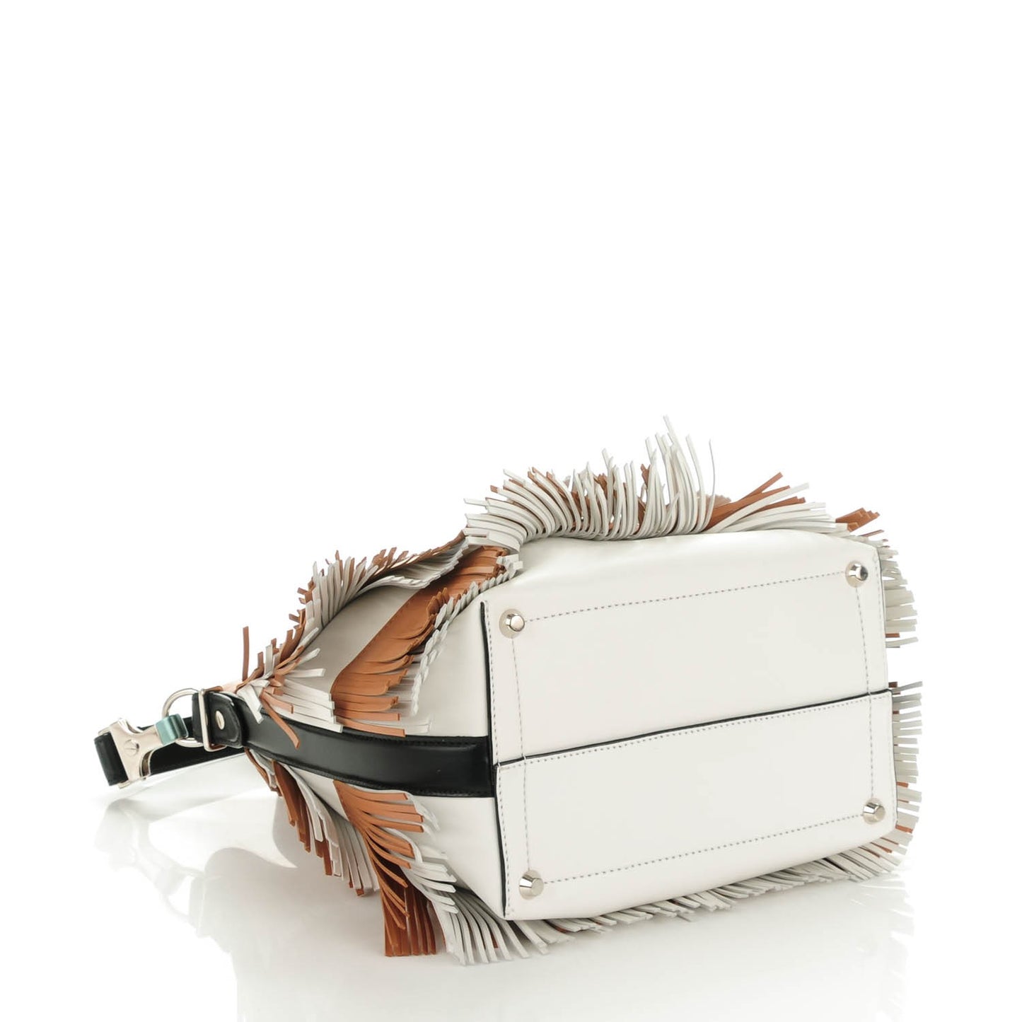 Calfskin Medium Fringe Bucket Bag Dune White