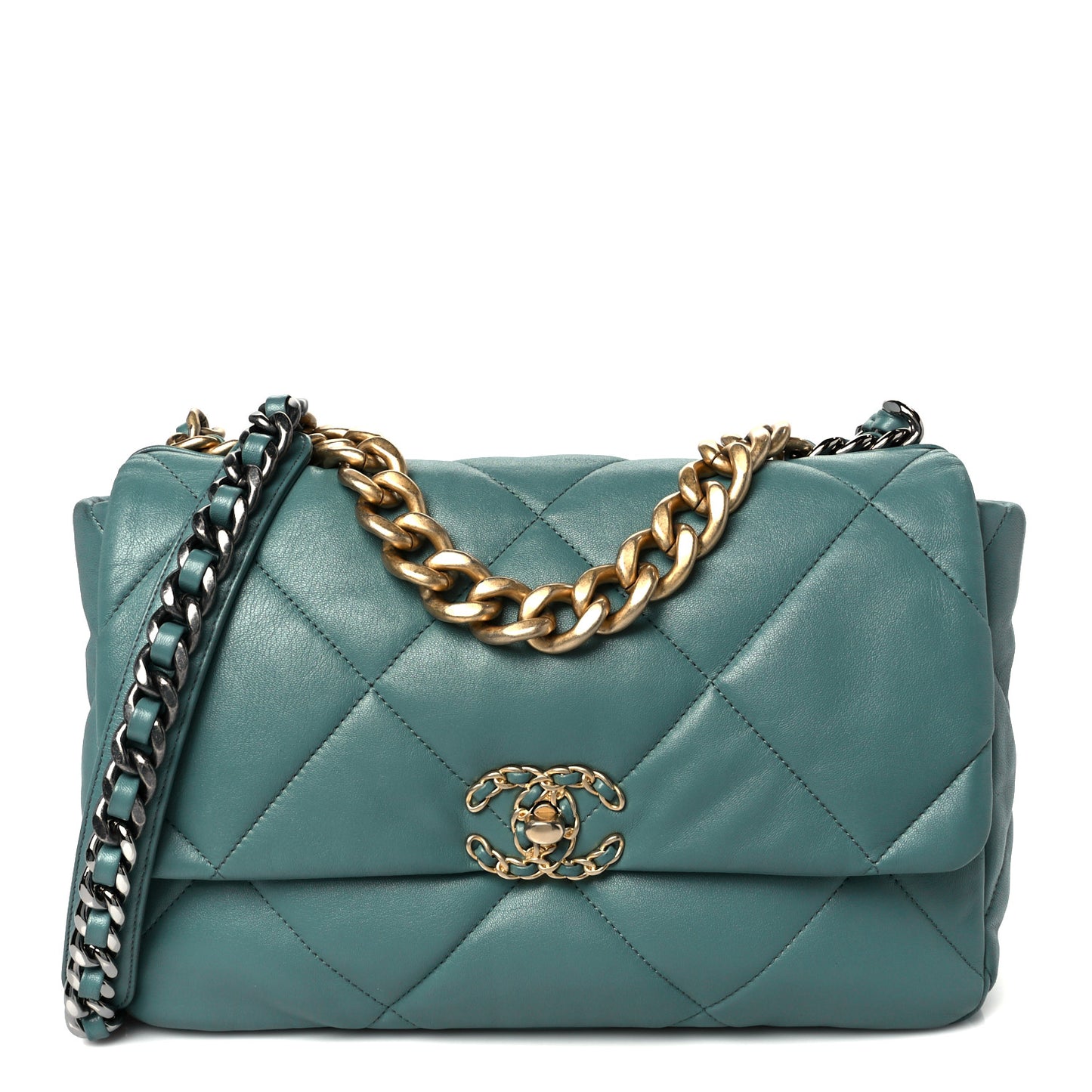 Lambskin Quilted Large Chanel 19 Flap Light Green