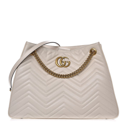 Gucci Calfskin Matelasse Medium GG Marmont Shoulder Tote Bag White 1 of 8