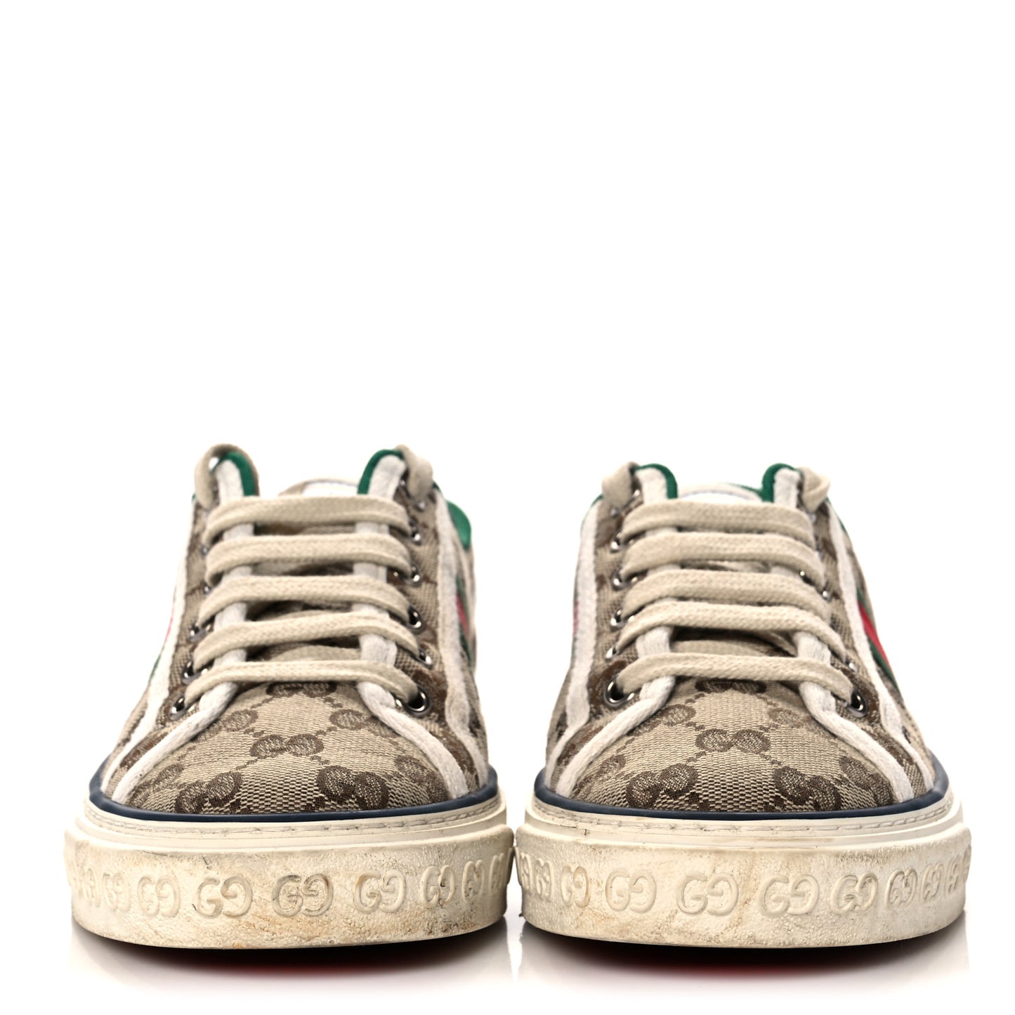 GG Monogram Web Womens 1977 Tennis Sneakers 37 Beige Ebony Mystic White