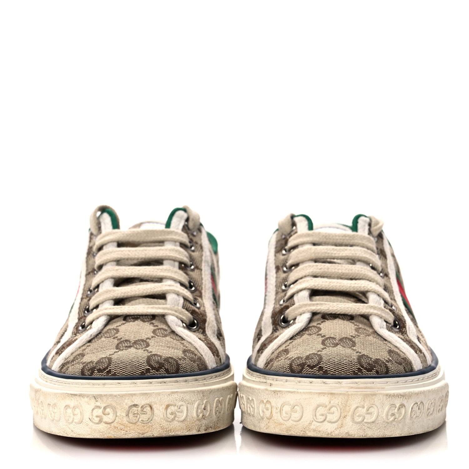 Gucci GG Monogram Web Womens 1977 Tennis Sneakers 37 Beige Ebony Mystic White 2 of 12