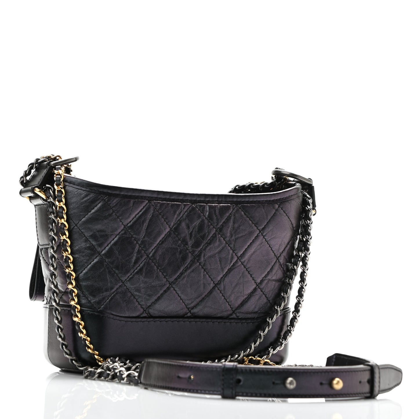 Iridescent Aged Calfskin Quilted Small Gabrielle Hobo Black