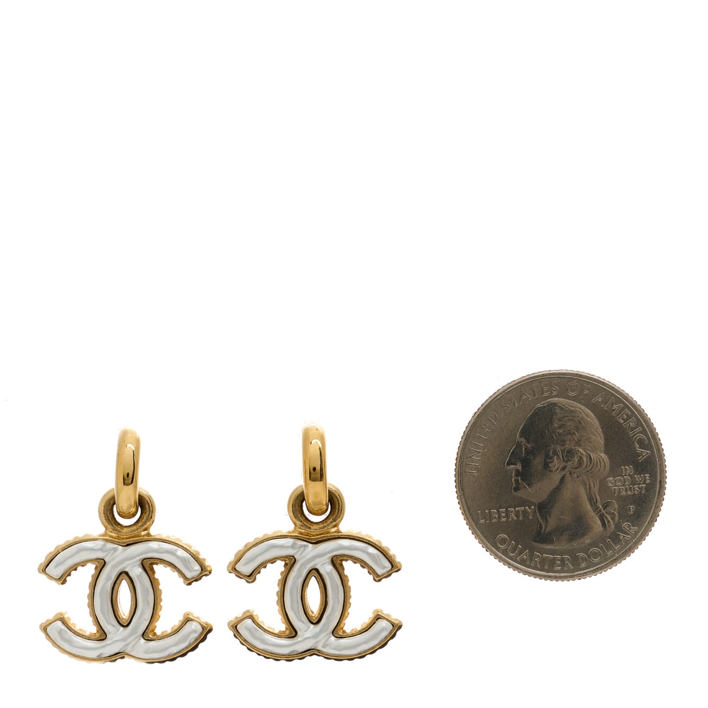 Metal Enamel CC Drop Earrings White Gold