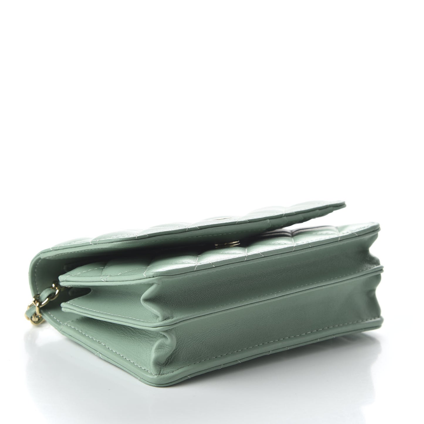 Lambskin Quilted Mini Wallet On Chain WOC Light Green