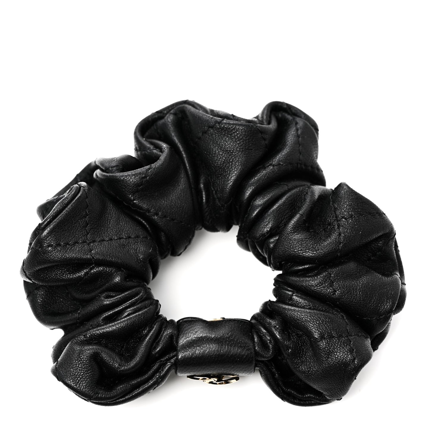 Lambskin Quilted CC Hair Scrunchie Black