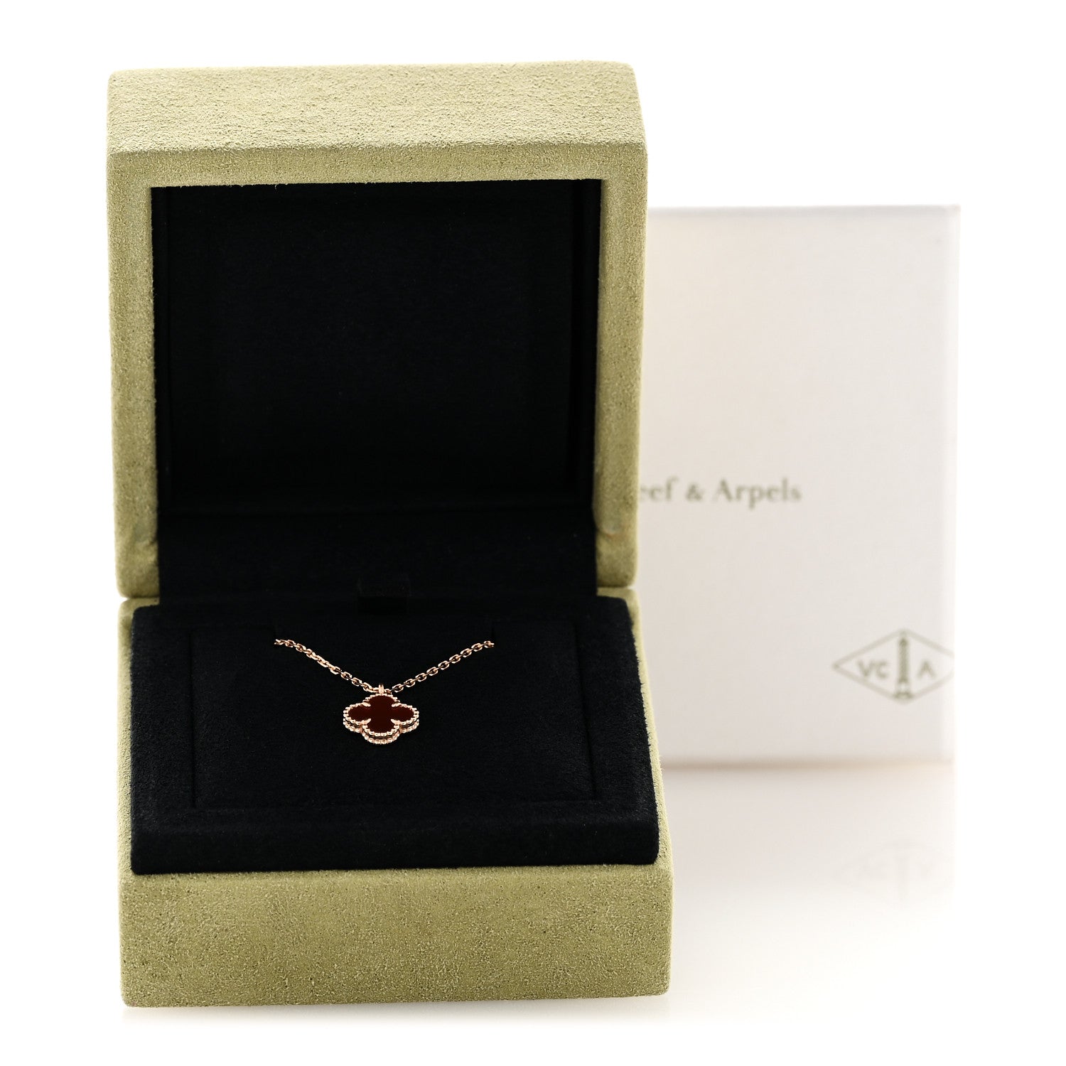 Van Cleef & Arpels 18K Rose Gold Carnelian Sweet Alhambra Pendant Necklace 7 of 7