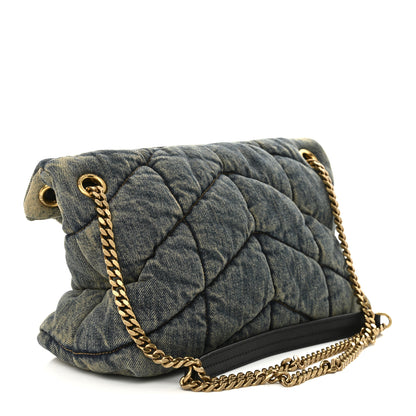 Saint Laurent Denim Quilted Small Loulou Puffer Monogram Chain Satchel Rodeo Blue 3 of 9