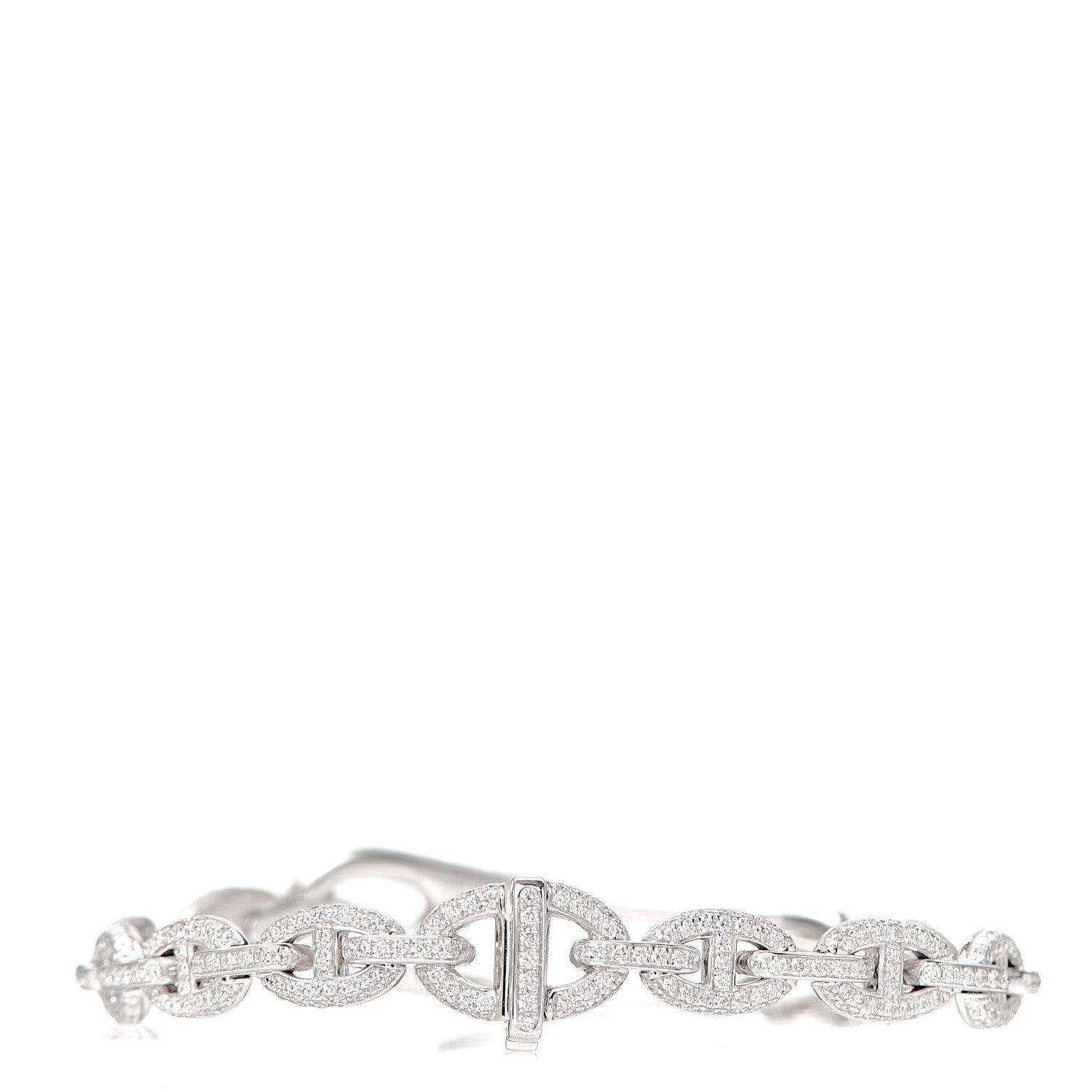 Hermes 18K White Gold Pave Diamond MM Chaine d'Ancre Punk Bracelet SH 4 of 8