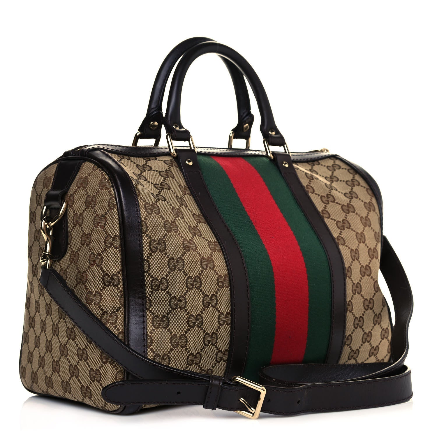 Gucci Monogram Vintage Web Medium Boston Dark Brown 3 of 21