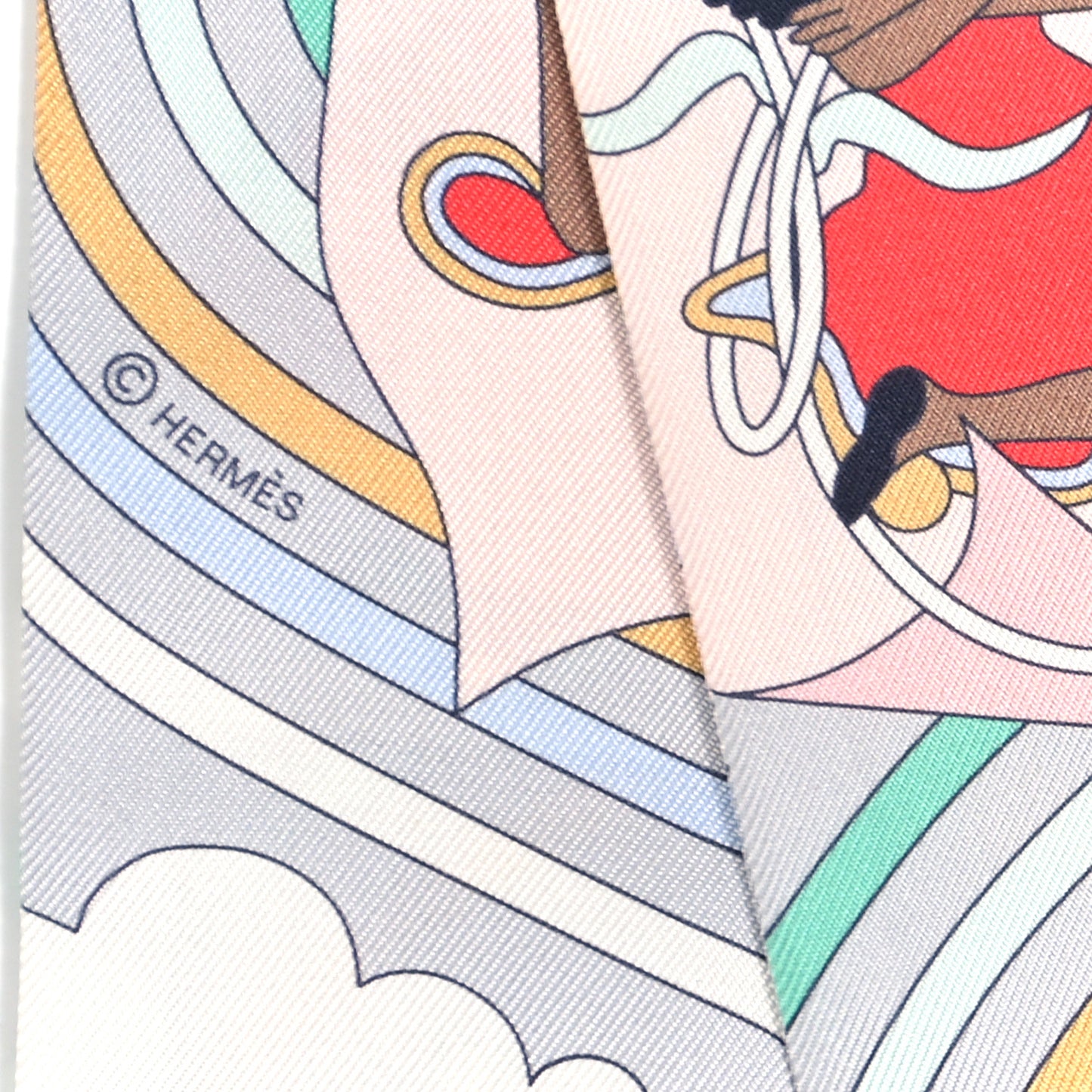 Silk Carres Volants Twilly Grenadine Gris Perle Rose Pale