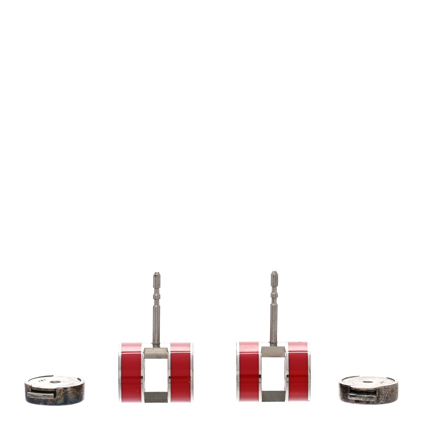 Hermes Palladium Lacquered Pop H Earrings Rouge Corail 3 of 4