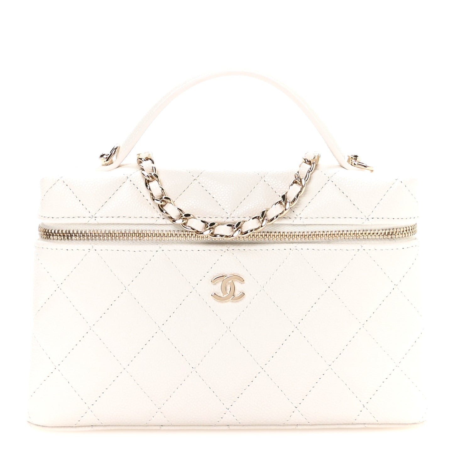 Caviar Quilted Top Handle Slim Vanity With Chain White