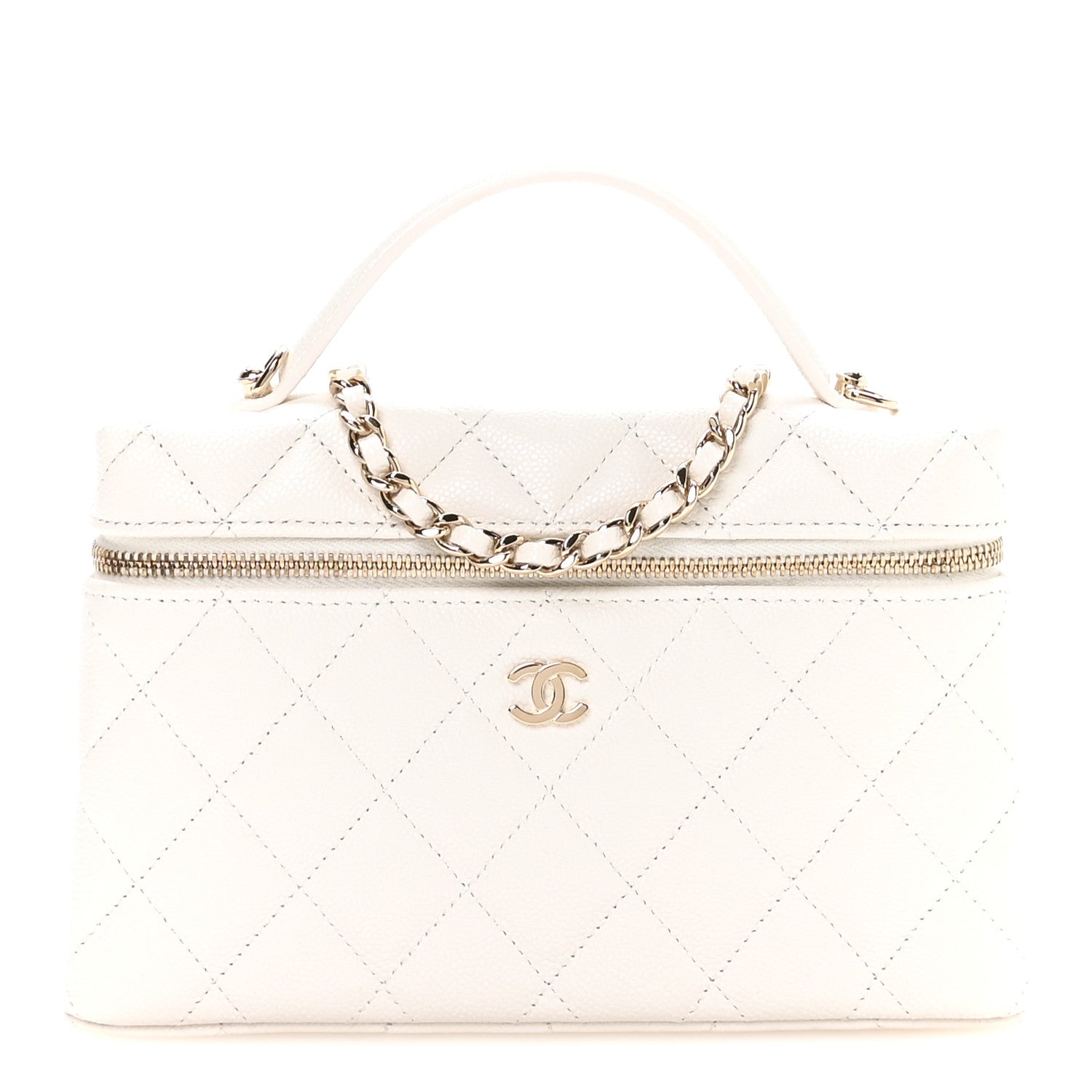 Chanel Caviar Quilted Top Handle Slim Vanity With Chain White 1 of 10