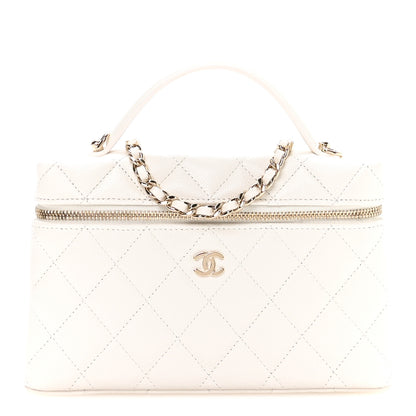 Chanel Caviar Quilted Top Handle Slim Vanity With Chain White 1 of 10