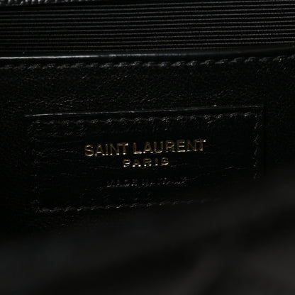 Saint Laurent Grain De Poudre Textured Mixed Matelasse Triquilt Medium Monogram Satchel Black 6 of 9