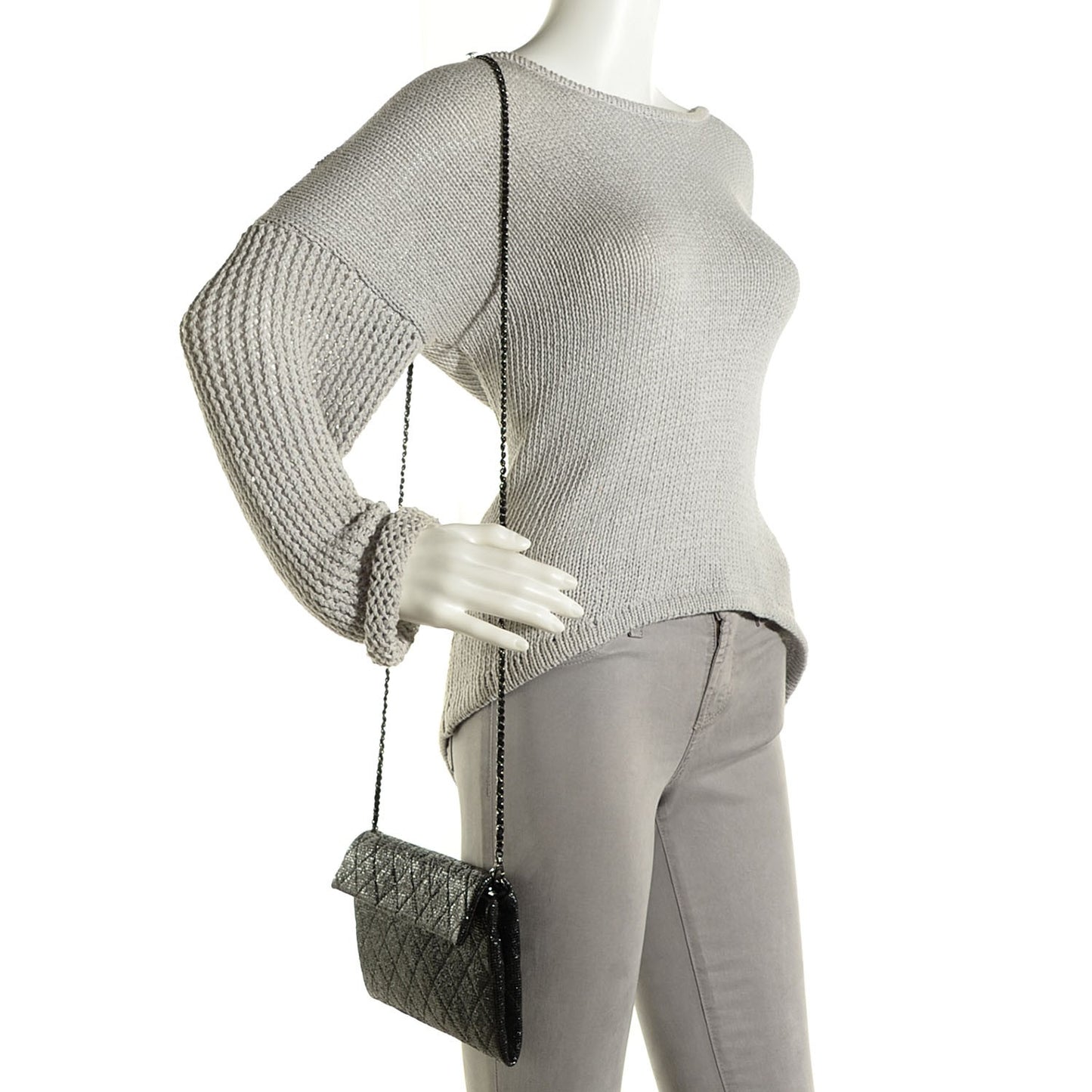 Iridescent Quilted Chain Clutch Black