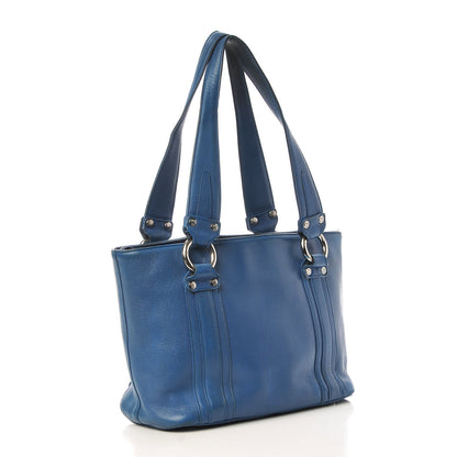 MCM Calfskin Studded Tote Bag Blue 3 of 24