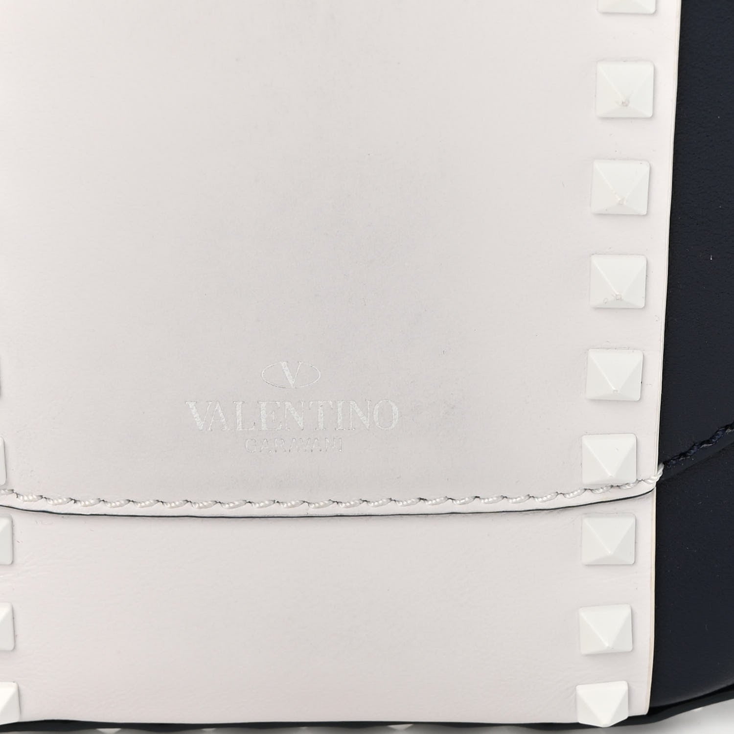Valentino Garavani Vitello Colorblock Large Free Rockstud Halfmoon Saddle Bag Marine White 13 of 14