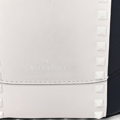 Valentino Garavani Vitello Colorblock Large Free Rockstud Halfmoon Saddle Bag Marine White 13 of 14