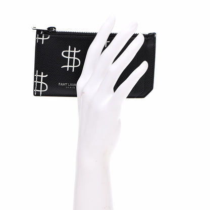 Saint Laurent Grain de Poudre Dollar Print 5 Fragments Zip Pouch Card Holder Black 2 of 8