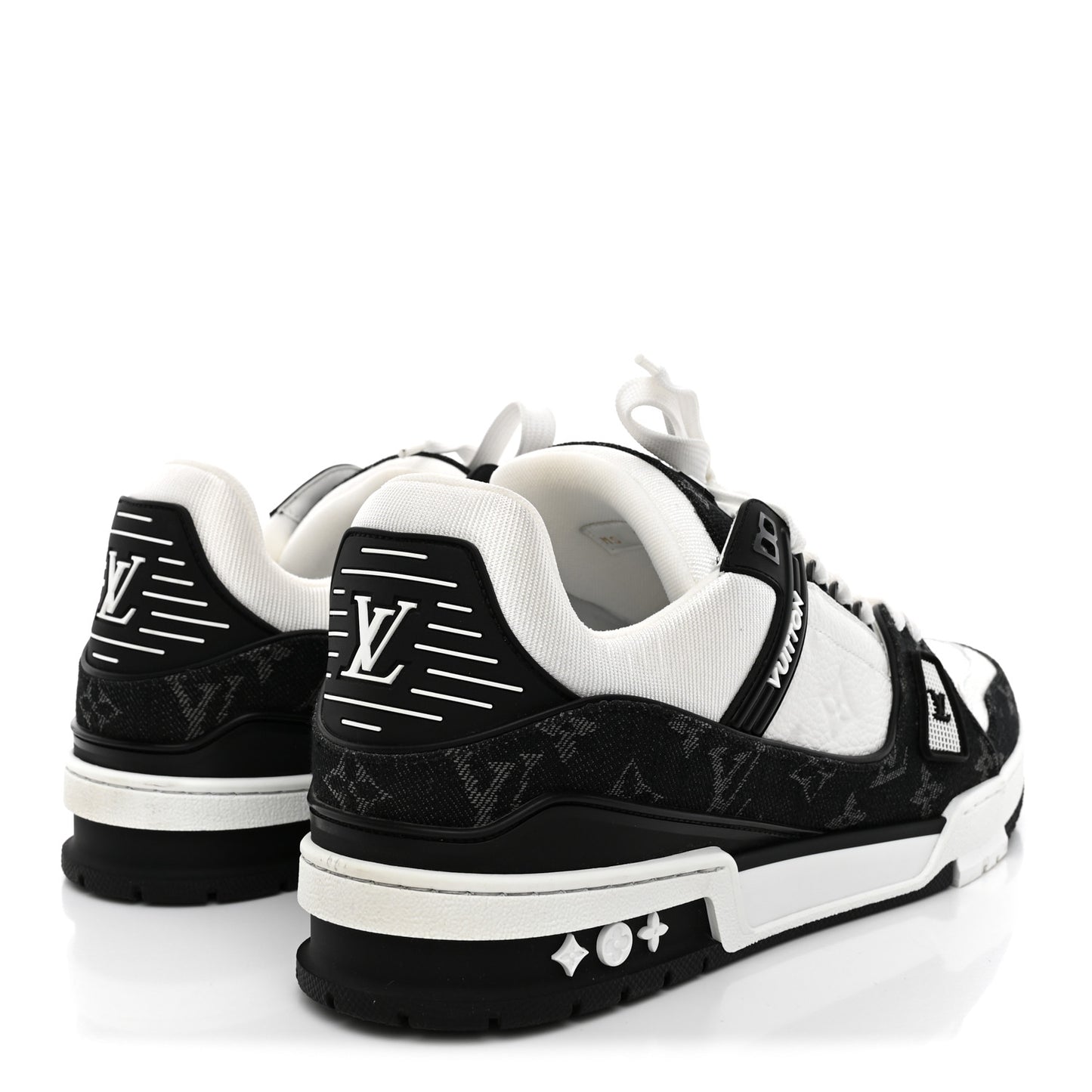 Calfskin Embossed Monogram Denim Mens LV Trainer Sneakers 10 Black