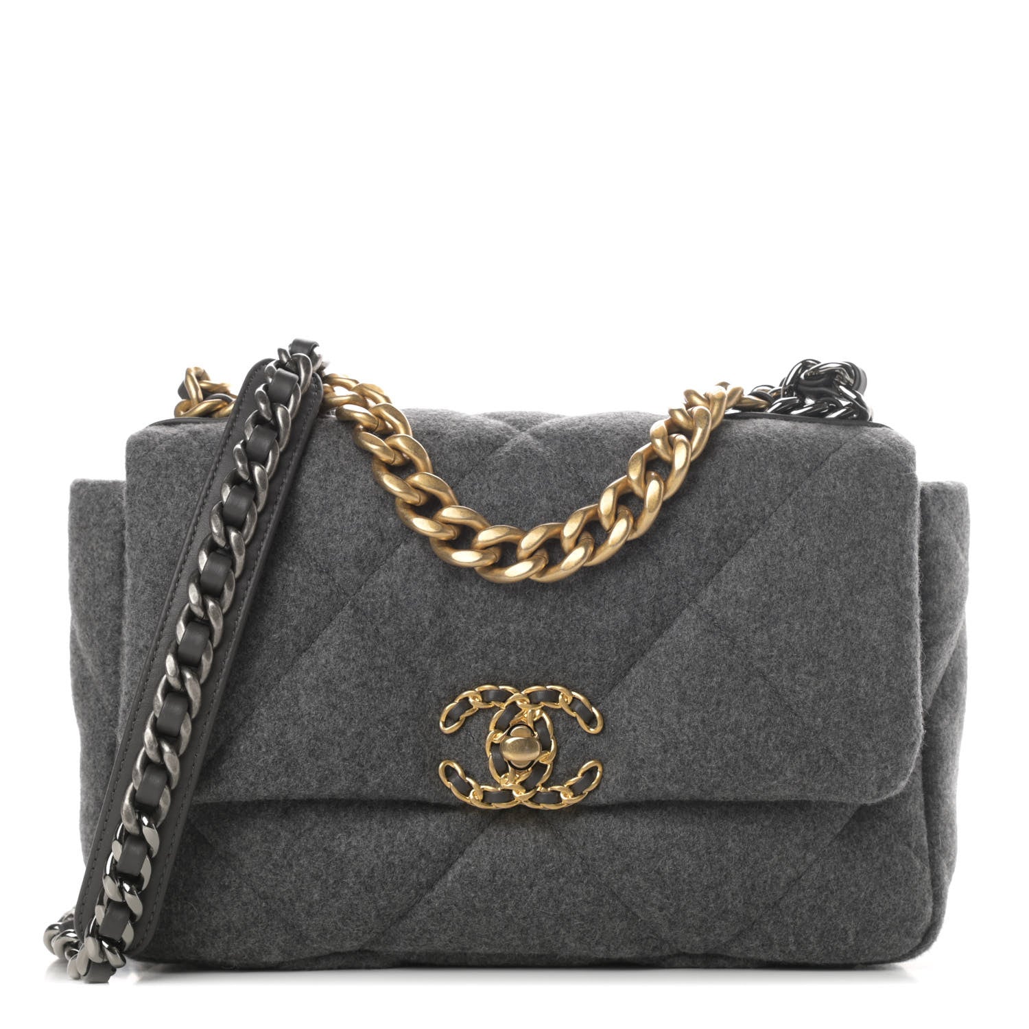 Chanel Wool Quilted Medium Chanel 19 Flap Grey 1 of 4