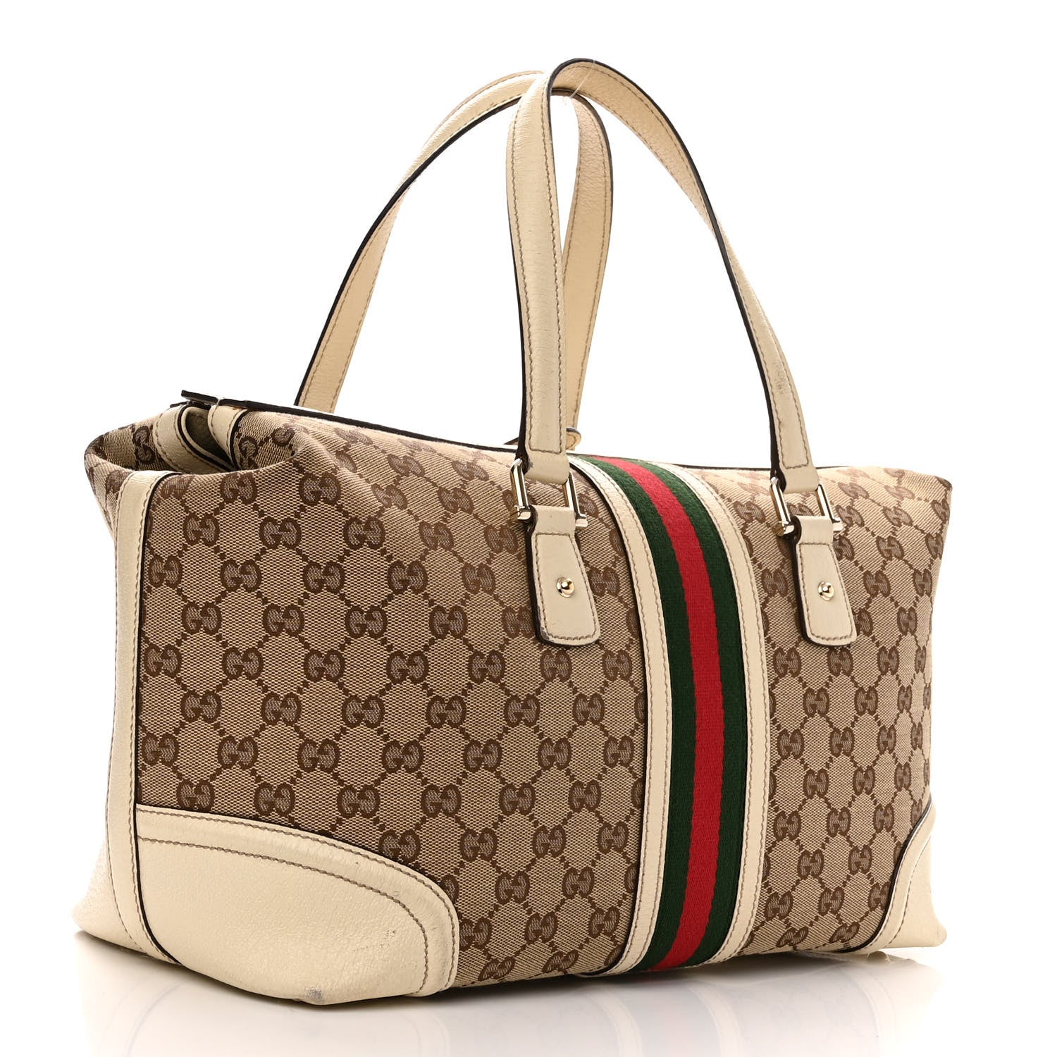 Gucci Monogram Web Large Treasure Boston Tote Beige 2 of 16