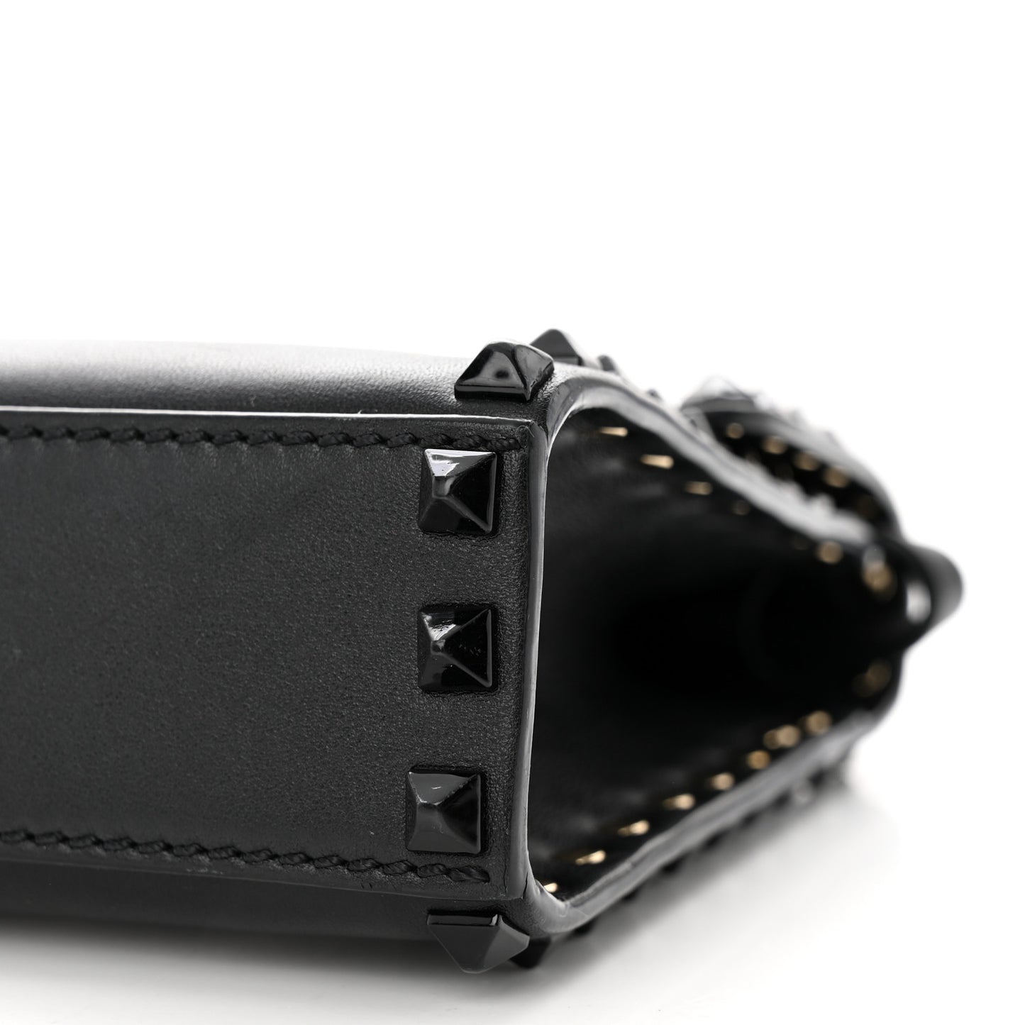 Vitello Monochrome Medium Rockstud Flip Lock Crossbody Bag Black